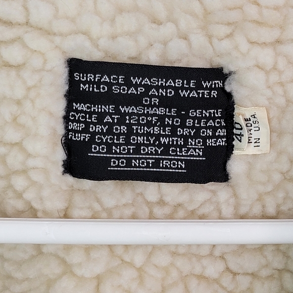 Suede Sherpa Lined Vintage 70's Heavy Winter Cold Weather Button Down Coat 40 - Picture 15 of 16